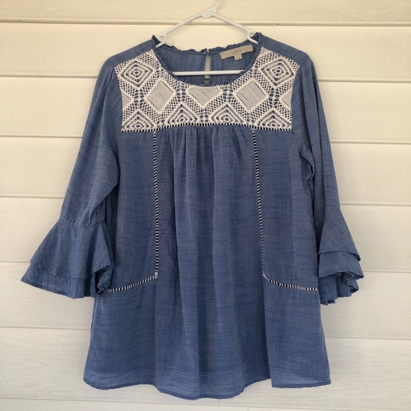 LOFT Tops - FINAL LOFT blue chambray lace panel blouse